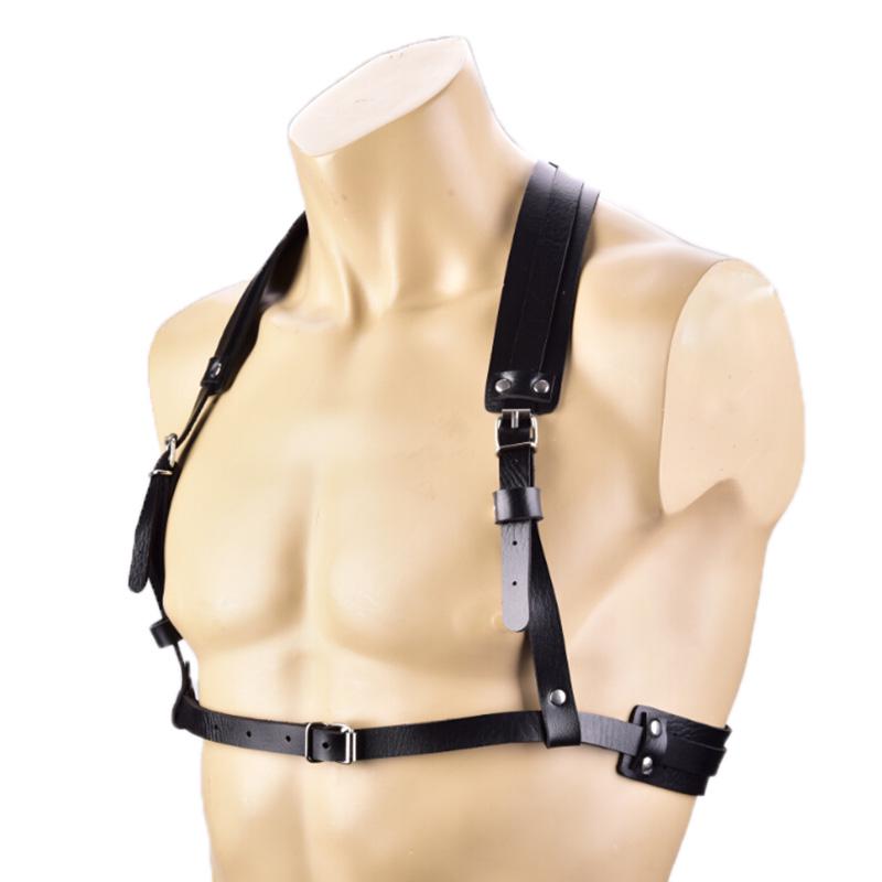 Punk Men Leather Harness Body Chest Bondage Belt Black Cosplay Erotic Belts