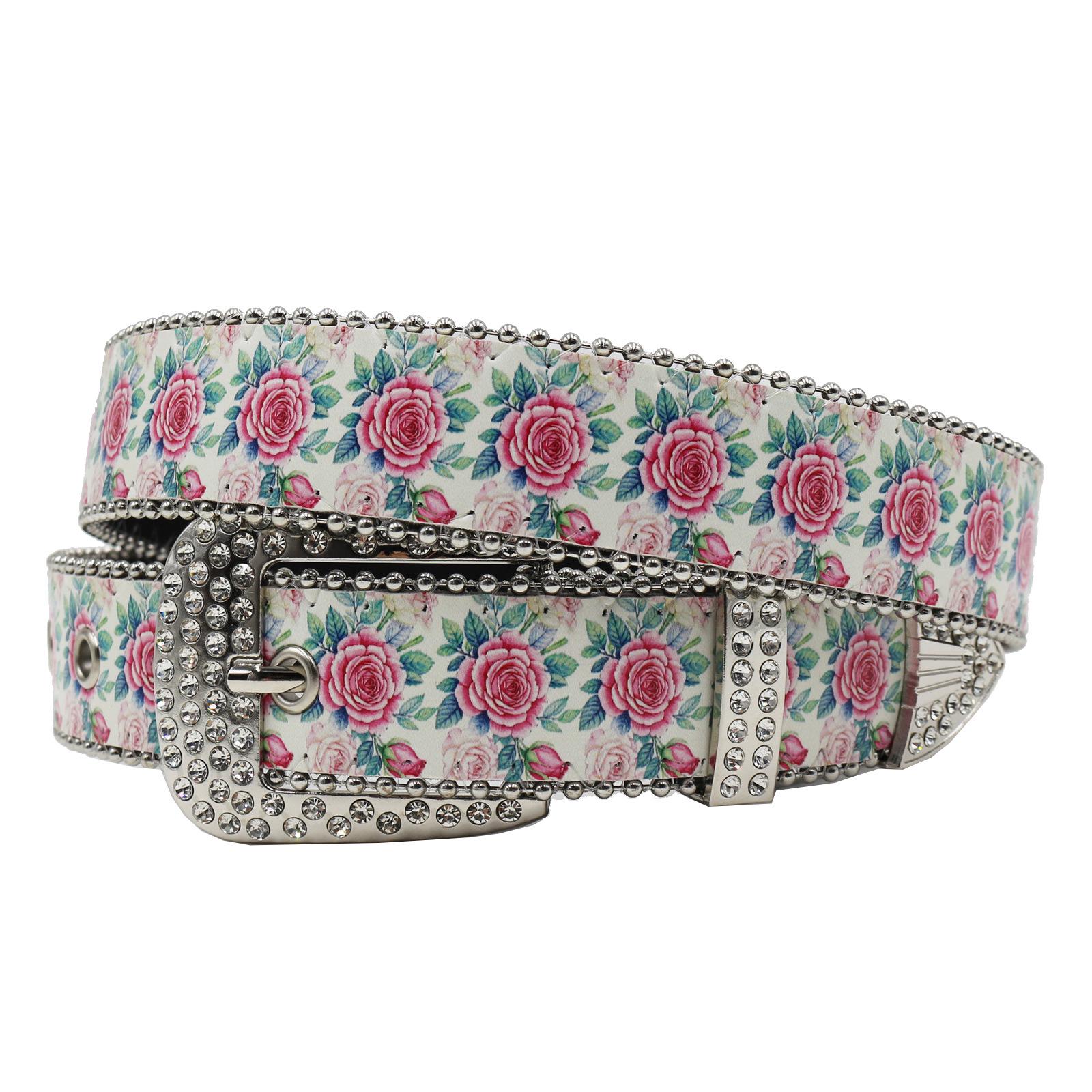 Панк-ремень с розовыми стразами: Модные тренды для пар и студентов 115 cm белый
