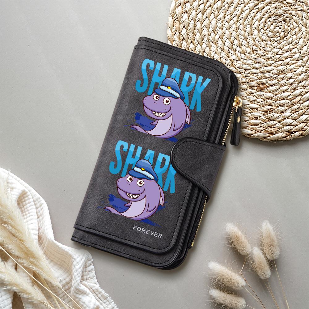 Cute Cartoon Shark Women Purse Large Capacity Long Wallet Fashion Casual Card Holder Portable Daily Use Clutch