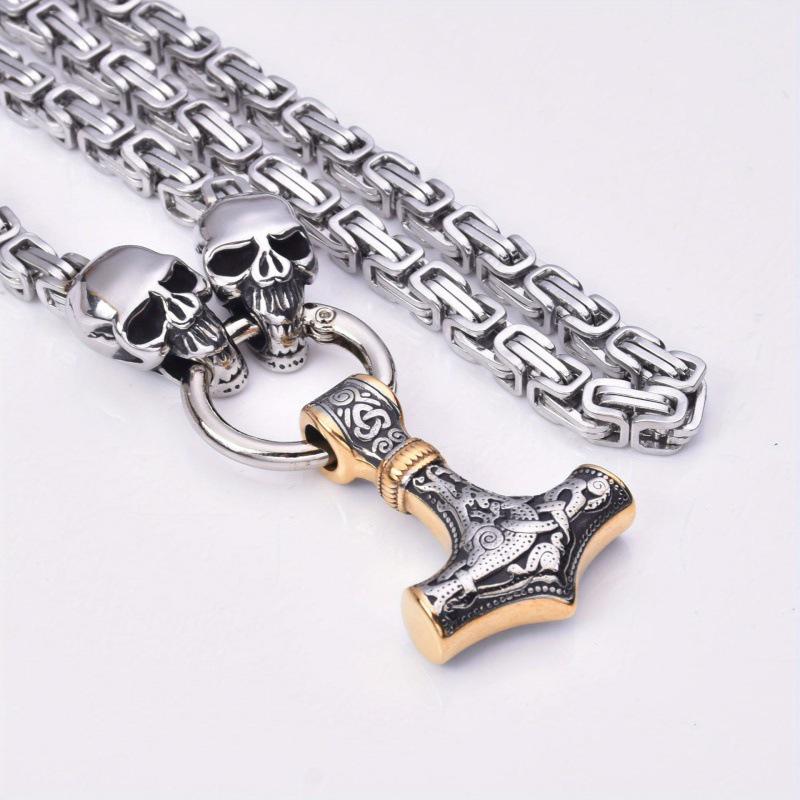 Retro Wikinger Totenkopf Anhänger Halskette - Edelstahl Nordischer Gothic Schmuck