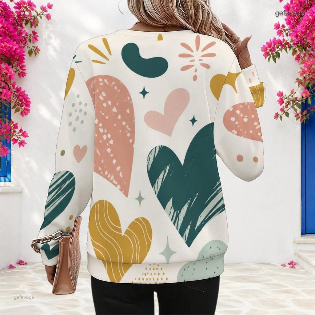 Ladies Plus Size Crew Neck Long Sleeve Sweatshirt Soft Loose Casual Street Leisure Daily Pullover