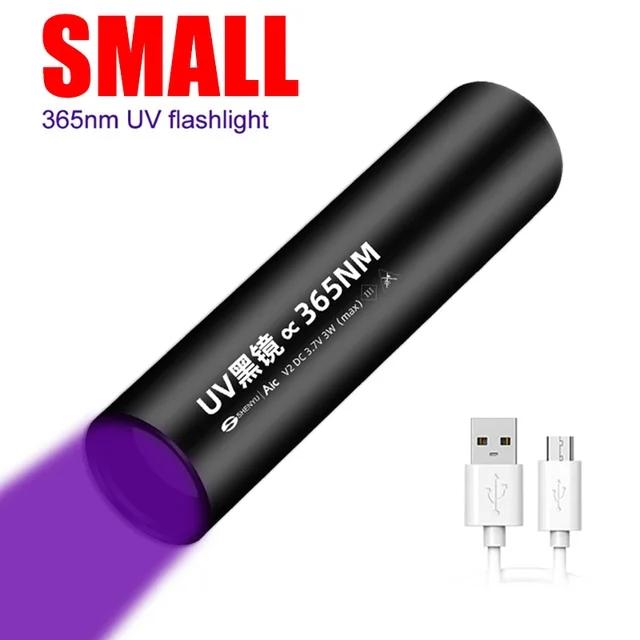365nm Mini UV Flashlight Built-in Battery USB Rechargeable Waterproof Aluminum Alloy Torch Pet Bacterium Detection Ultraviolet