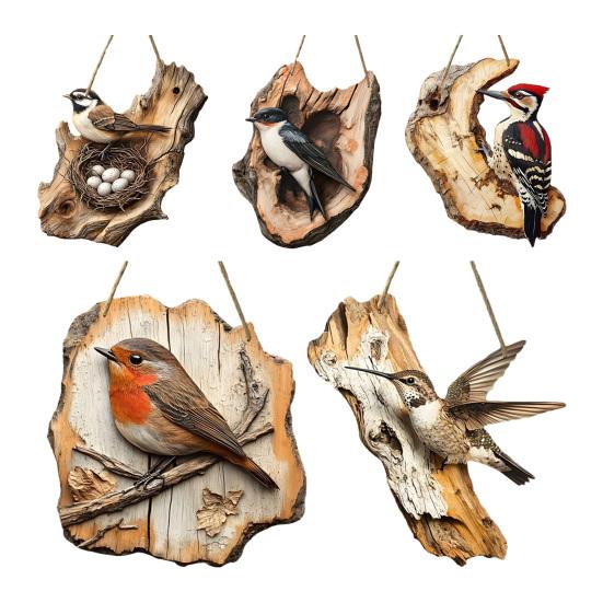 Bird Ornament 2D Wooden Bird Hanging Sign Rustic Decorative Wall Plaque for Farmhouse Porch Yard Wall Decor