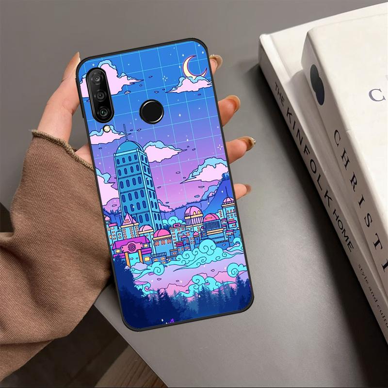 Neon Village Bathhouse Night For Huawei Nova 12s 12i 11i 8i 7i 9 10 SE Y90 Y60 Y70 Y72 Y61 Y91 P30 P40 Lite P60 Pro Case