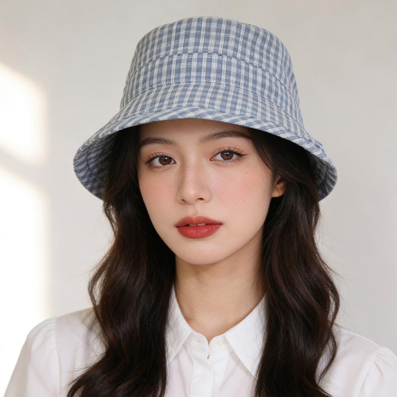 

New Minimalist Checkered Women s Bucket Hat: Slimming Wide Brim UV Protection Sun Protection M（56-58cm） середній синього кольору