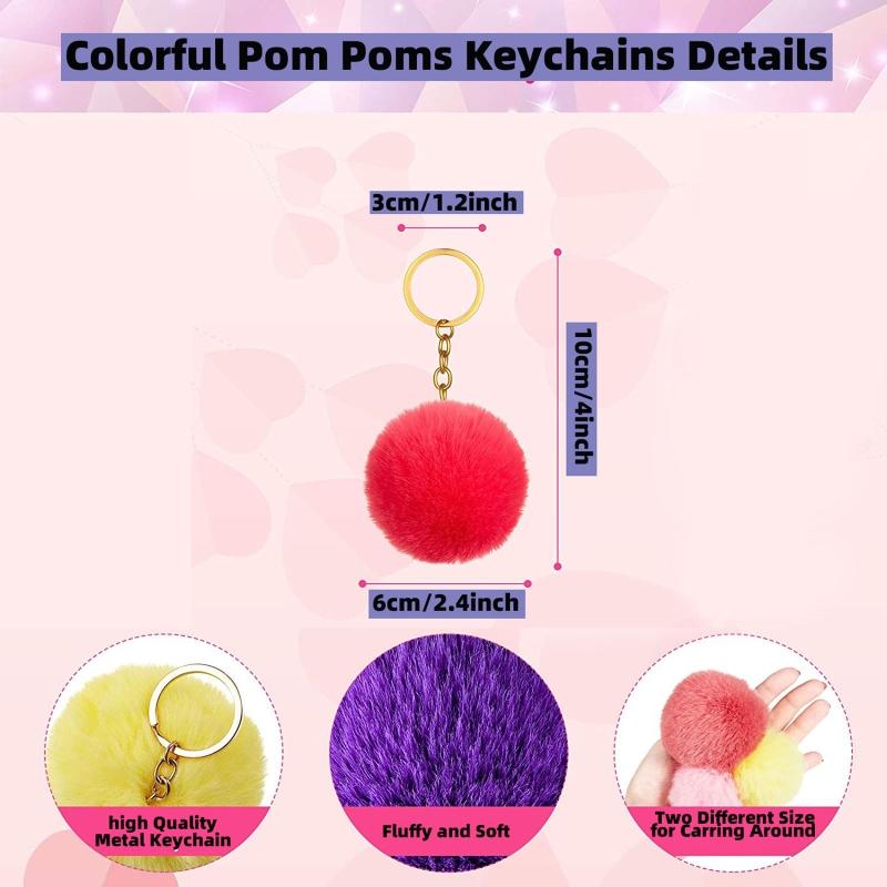 50-piece Set Pom Pom Keychain Fluffy Faux Fur Pompoms Keychain with Split Ring and Keyrings for Bag Charm Accessories