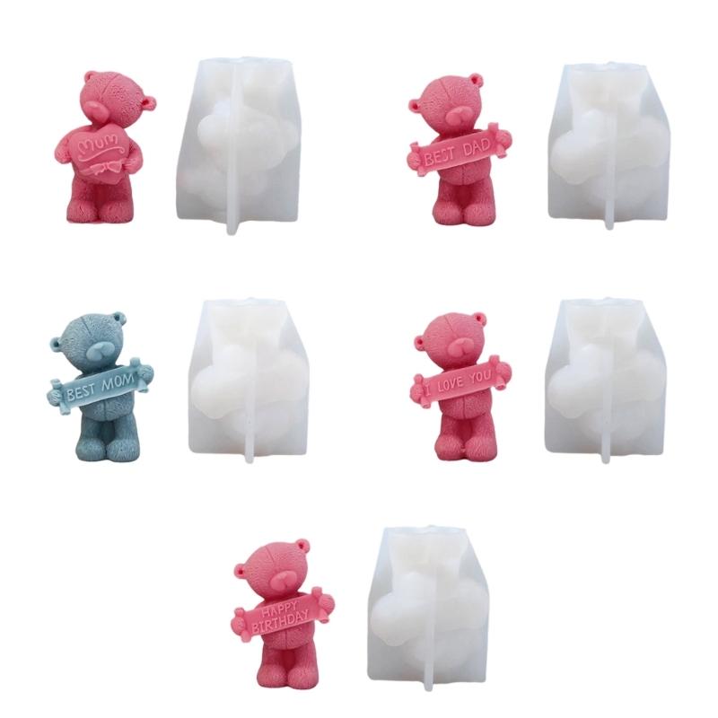3D Slogan Bear Shaped Candle Silicone Mold for DIY Hand-made Candle Ornaments Mould Handicrafts Making Tool Baking Mold