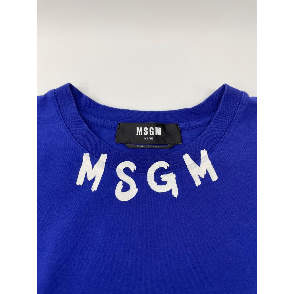 MSGM 3240MM96 Blue Cotton Logo T-Shirt Tops L blueUsed