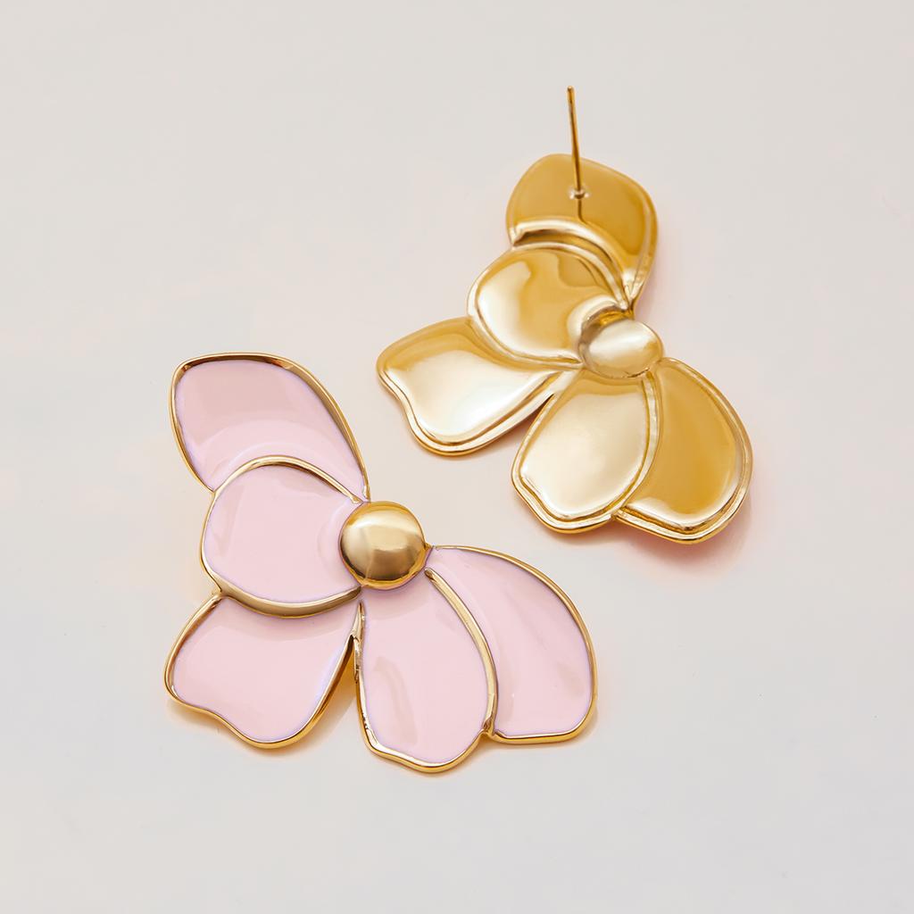 Yori Trending Stainless Steel Metal Oil Drip Flower Earrings for Women Prevent Allergy Metal Daily Summer Jewelry Accessories