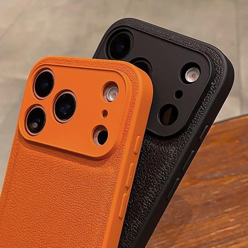 Vogue Lychee Leather Cell Phone Case for iPhone 17Pro 16 15 Plus 14 13 12 11 17 Pro Max iPohne Air TPU Frame Back Armor Cover