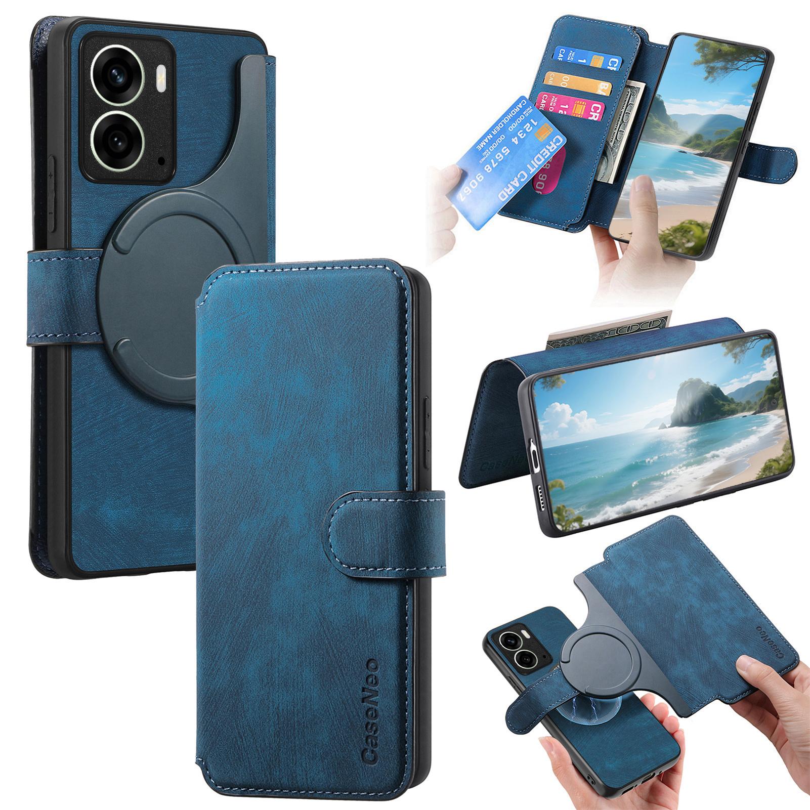 

For Realme 14 5G Magnetic Case CASENEO Detachable Leather Phone Wallet Cover Dark Blue