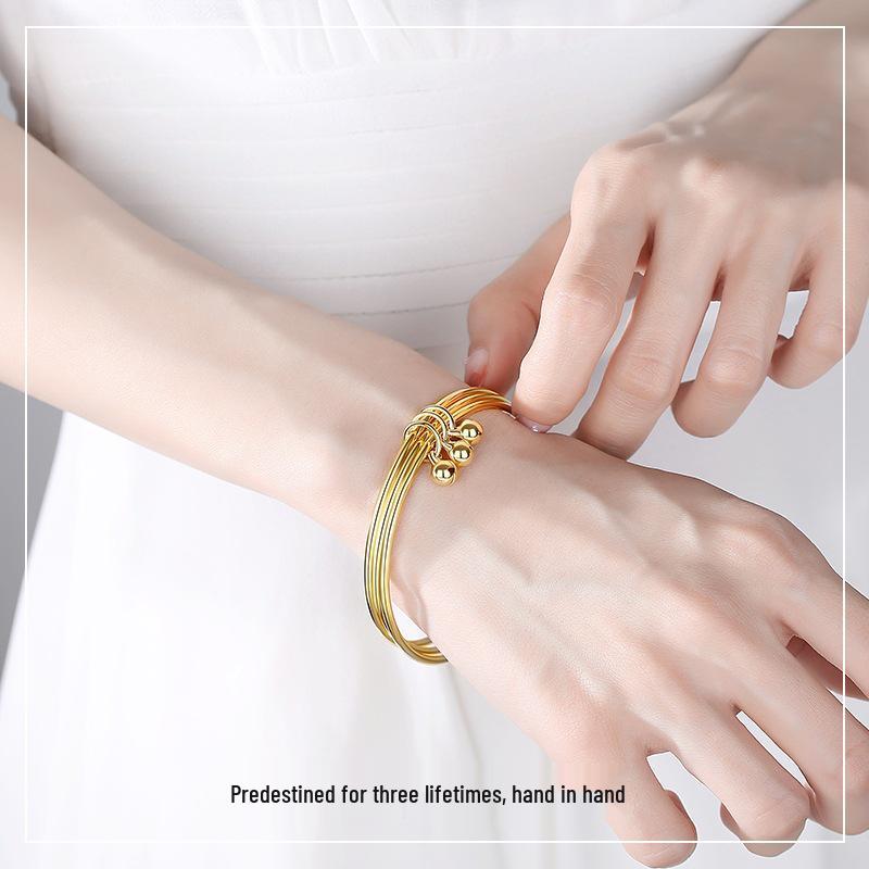 Vietnam Sand Gold Triple-Circle Yellow Brass Bangle - Women's Fashion Gold-Plated Bracelet