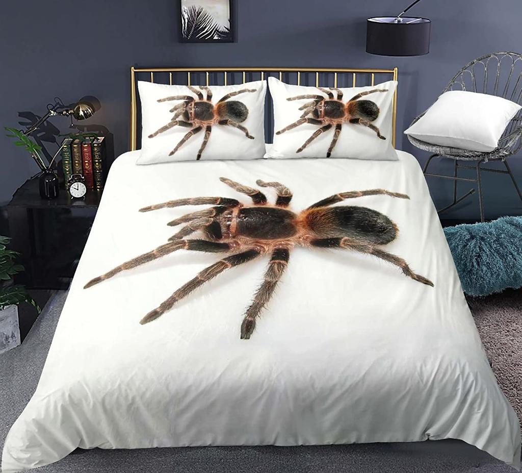3D Print White Jumping Spider Duvet Cover Set Microfiber Comforter Cover King Queen Full Size With Pillowcase For Boys Men Teens