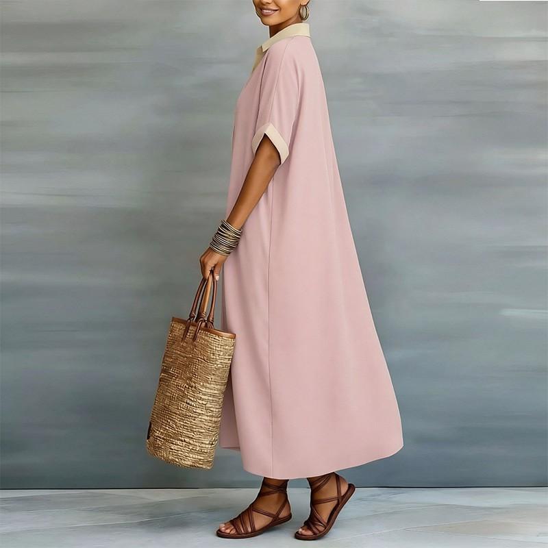 2026 Women's Clothing Fashionable Casual Loose Buttons Solid Color Dress