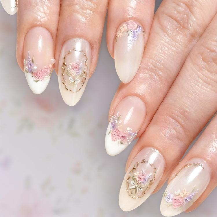 

1 Box False Nail for Parties Dates Fashion Design Pink with Gold Accents Lightweight ABS Comfort 1