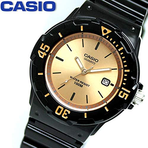 Casio LRW-200H-9E Diver-Style Simple Analog Calendar Women's Watch Kids' Watch for Girls and Boys Available In Black and Yellow Gold, Waterproof and L