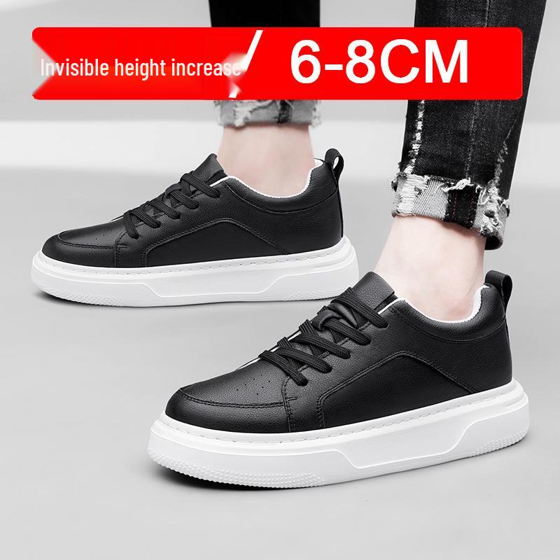 Men's 8CM Height Increasing White Sneakers - Large Size, Thick Sole, Casual Sports Shoes