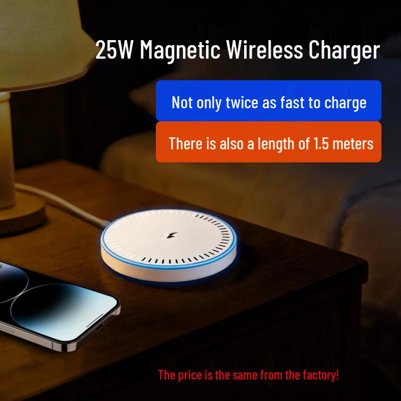 25W Magnetic Wireless Charger with LED Light Effect, Qi 2.2 Low-Temperature Fast Charging