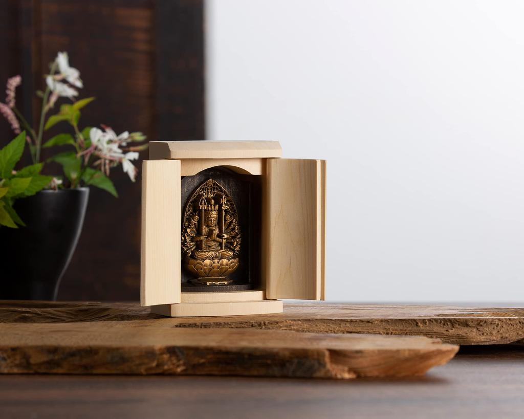 Zeku Kannon Buddhist Statue in a Shrine Gold Prayer at Kongo Mount Koya Guardian of the Zodiac for those born in the Year of the Rat Thousand-Armed