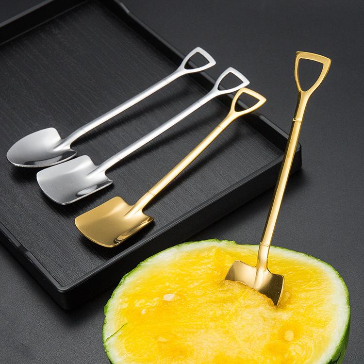 410 Stainless Steel Creative Modeling Shovel Spade Spoon Ice Cream Watermelon Spoon Fruit Fork Dessert Mixing Spoon Tip Spoon