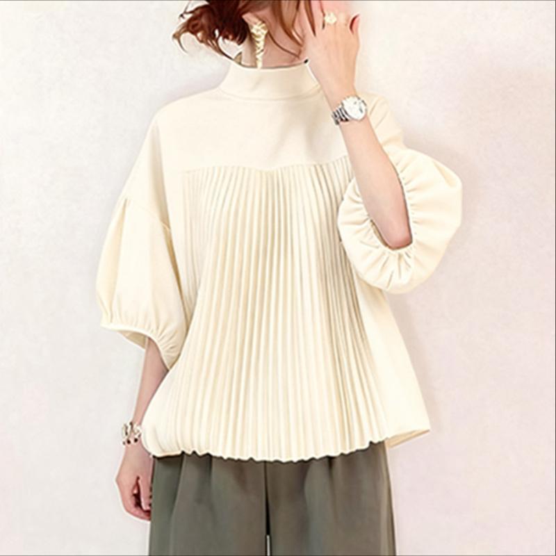 

ZANZEA Жіноча повсякденна літня блуза з коміром-стійкою та рукавом три чверті 4XL абрикосовий