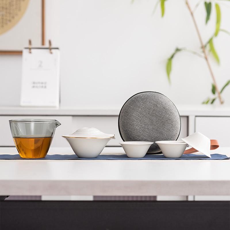 

Flying saucer creative ceramic express cup high-end one pot three cups outdoor portable travel tea set commemorative gift