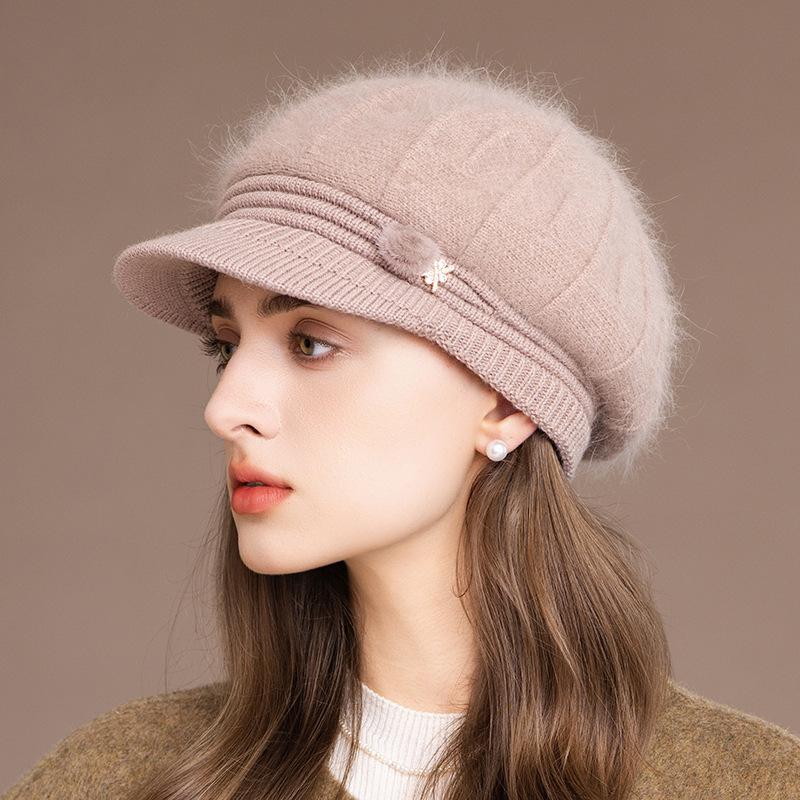 Chapeau pour femme Nouveau chapeau d'automne et d'hiver en laine Bonnet thermique Mère d'âge moyen et âgée Chapeau tricoté
