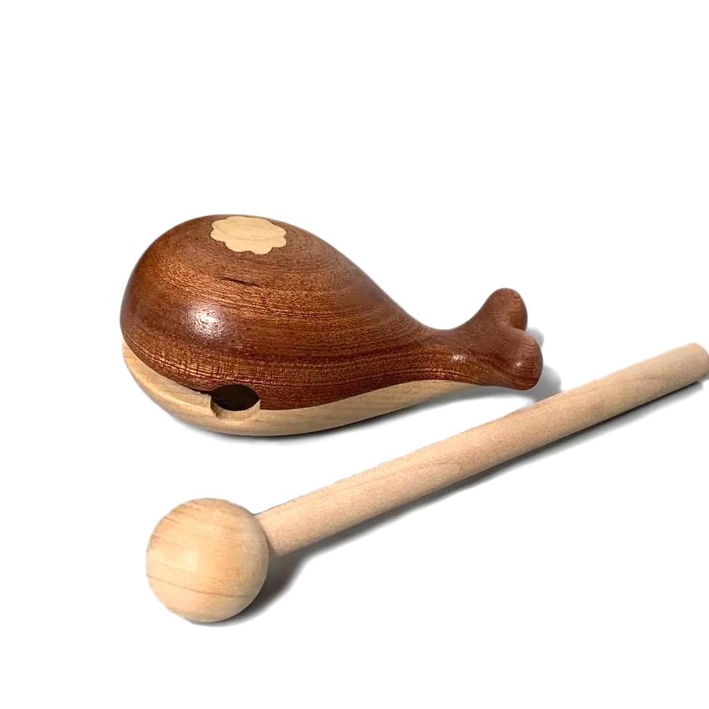 Wooden Mokugyo Buddhist Altar Accessory, Ebony and Maple, Mini Mokugyo, Percussion Instrument for Buddhist Altars, Includes Drumsticks (Whale Design)