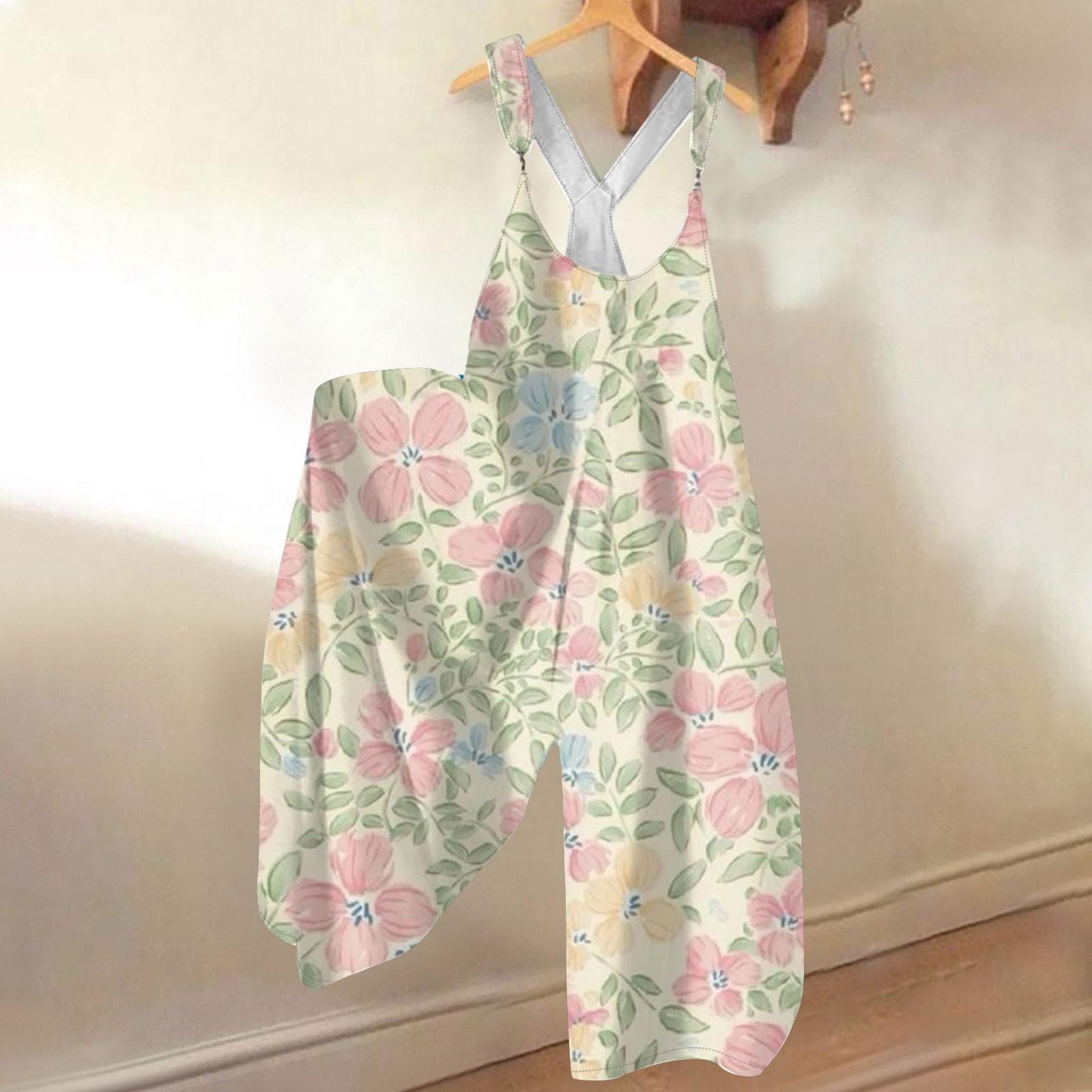 

Женский летний комбинезон с цветочным принтом в винтажном стиле (Нерегулируемые ремни) XL розовый