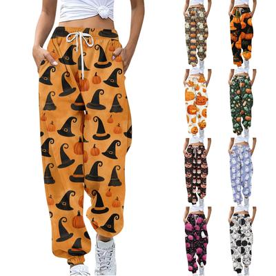 Calças de Moletom Casuais com Bolso e Cordão Infantil Esportivo Estampado Dia de Halloween Gradiente