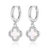 S925 Sterling Silver Four-Leaf Clover Earrings with Zircon, Black Agate, and White Mother-of-Pearl for a Luxurious High-End Look.