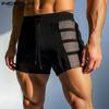 INCERUN Men Drawstring Elastic Waist Side Mesh Patchwork Shorts Pajamas