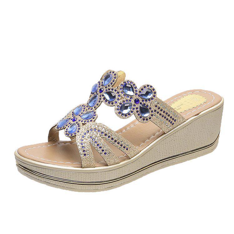 "European & American Rhinestone Wedge Flip Flops - Women's Fashion Platform Sandals"
