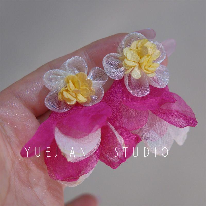 

Summer Arrival ~ Bright Yellow Petal Earrings Female Seaside Vacation Style High-Profile Earrings Super Fairy Atmosphere Mosquito Coil Ear Clip Pair of Pink Ear Needles