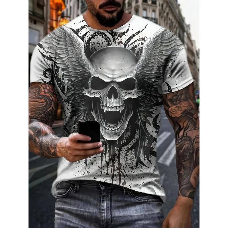 Herren T-Shirt Neuheit Totenkopf 3D Druck Kurzarm T-Shirt Tops Punk Stil Rundhals T-Shirt Sommer Outdoor Übergroße Kleidung
