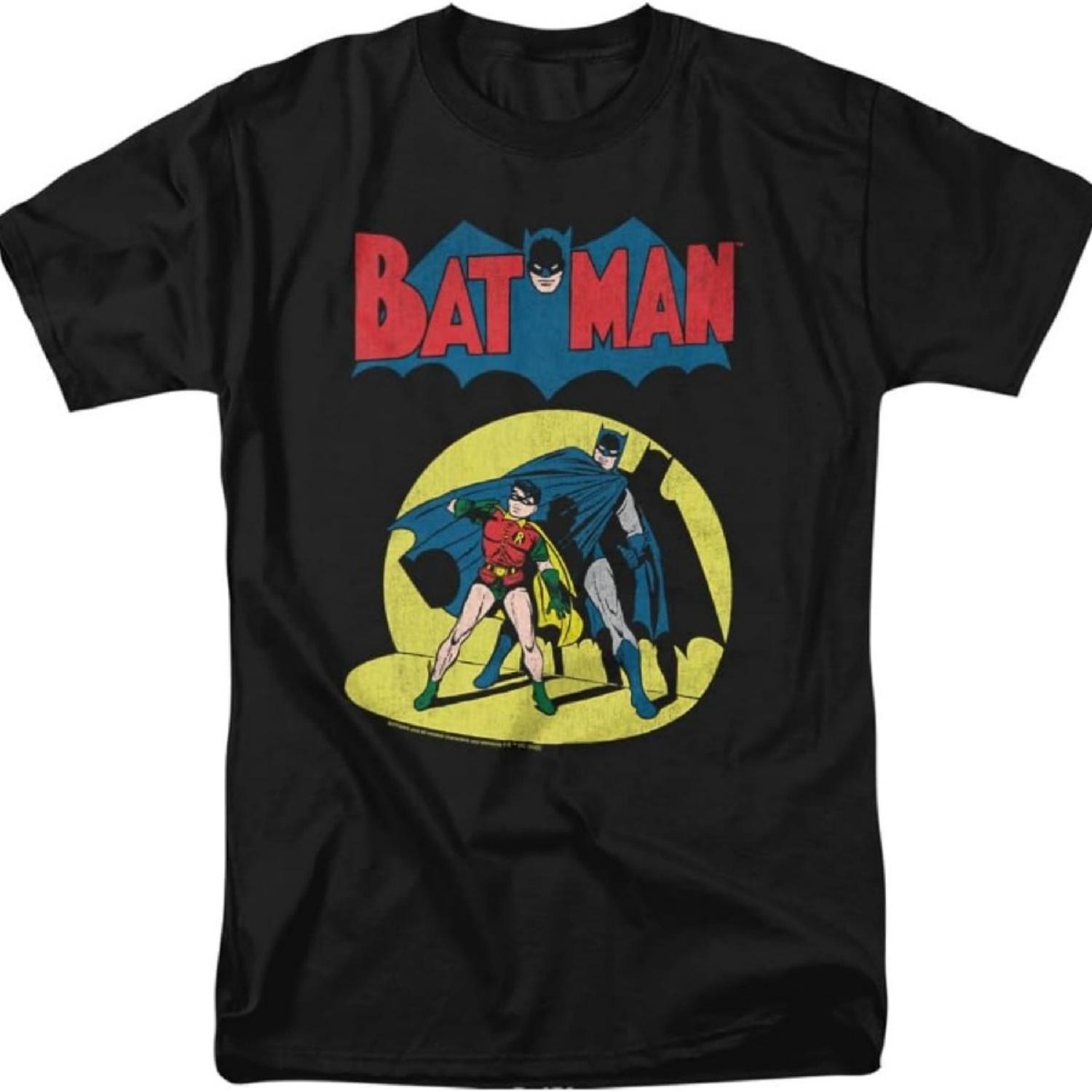 Бэтмен и Робин Ретро-прожектор Унисекс Взрослая футболка S чёрный