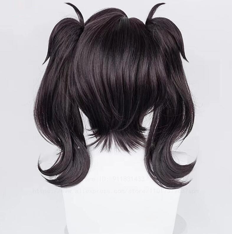 Game Ame Angel-chan Cosplay Wig Rain Short Black Double Ponytails Heat Resistant Synthetic Hair OMG Kawaii Anime Wigs + Wig Cap