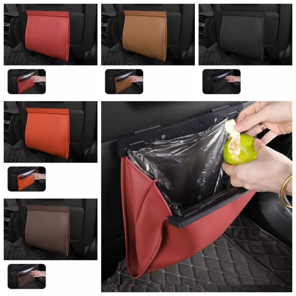 Leather Car Garbage Bag Rear Seat Backrest Hanging Magnetic Absorption Auto Interior Cleaning Supplies