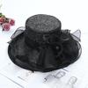 Summer Women Beach Sun Hat   Flat Top Ribbon Chiffon Mesh Hat Elegant Wide-brimmed Sun Hat Outing Fashion Organza Flower Hat