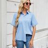 Women's Short-sleeved T-shirt Spring and Summer New Shirt Row Buckle Imitation Denim Short-sleeved Loose Shirt
