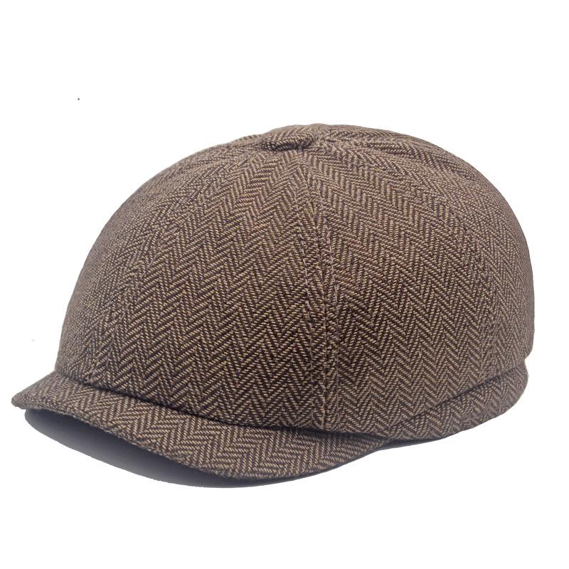 Autumn Winter Herringstone Pattern Octagonal Cap Men's British Beret Newsboy Cap Forward Cap