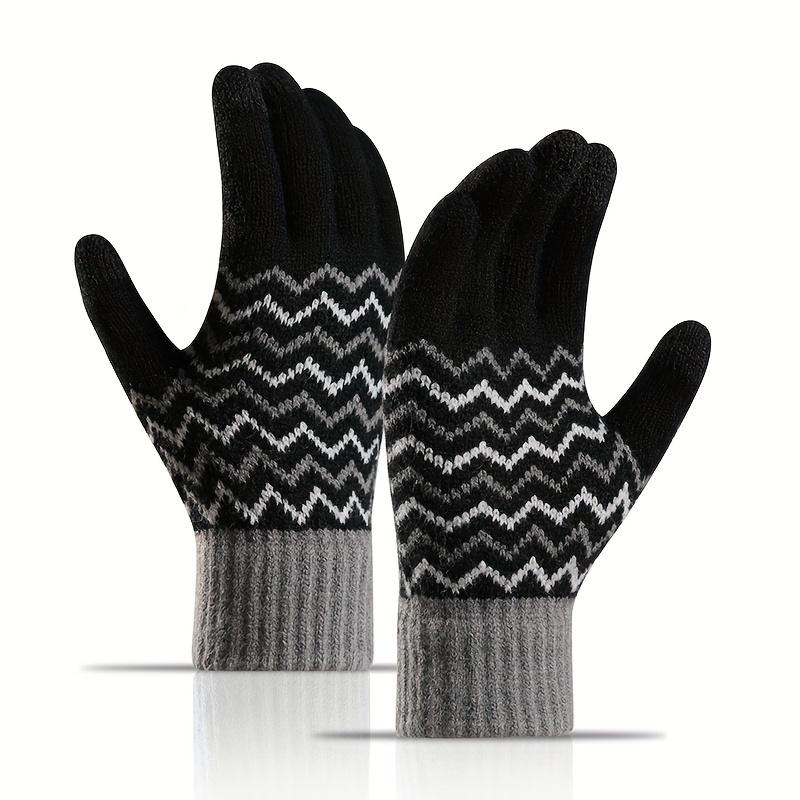 WTEMPO 1 Pair of New Fashionable Winter Men's Plush Warm Gloves Cold-proof Touch Screen Knitted Jacquard Full Finger Gloves