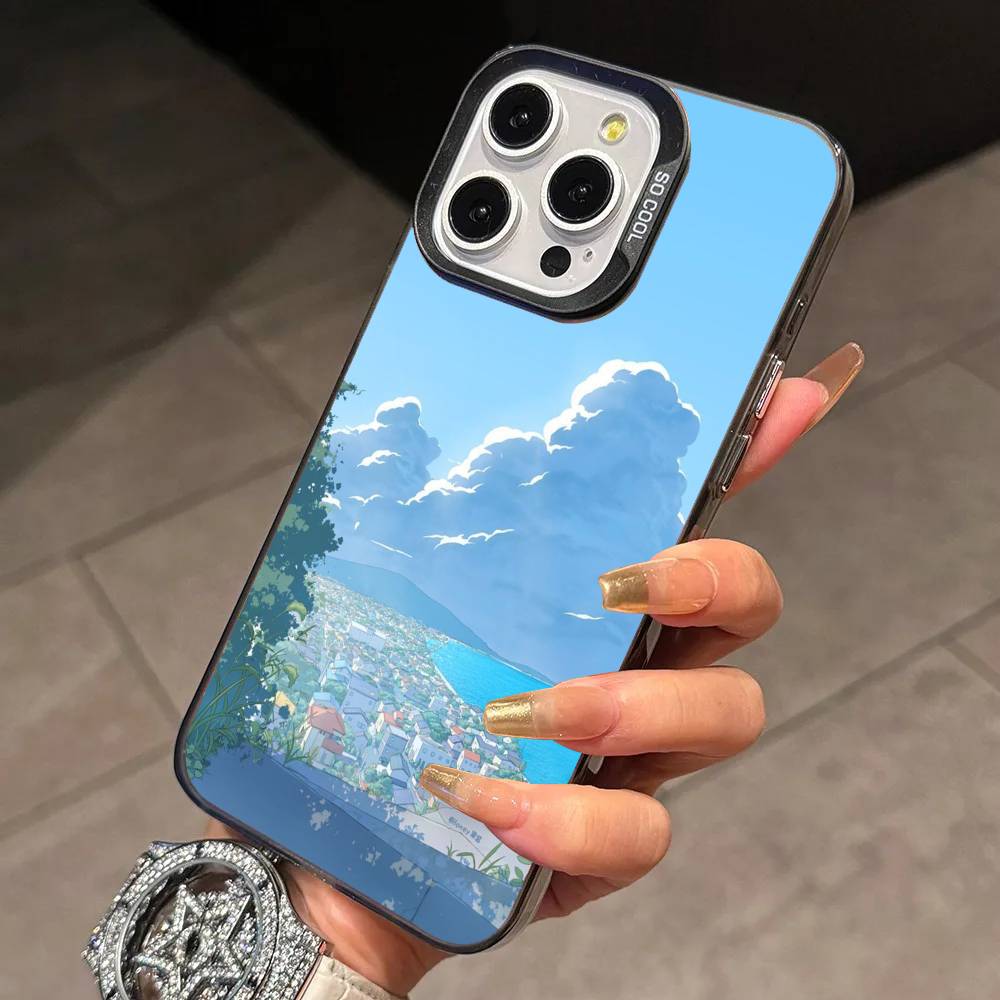 Japanese Aesthetic Anime Street Phone Case For iPhone 17,16,15,14,13,12,11 Plus,Pro Max,XS,Colorful Silver Black Cover