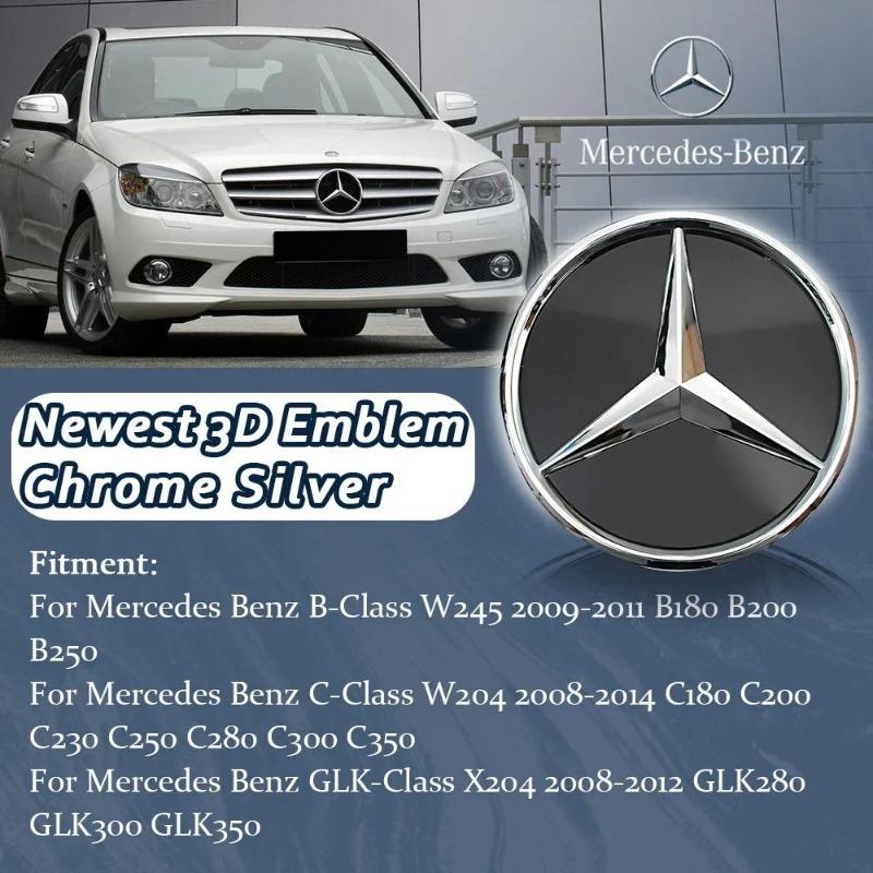 

For Mercedes Benz W245 B200 B250 W204 C300 C250 C350 GLK X204 GLK300 GLK350 Glossy Black Newest 3D Star Emblem Logo Black border