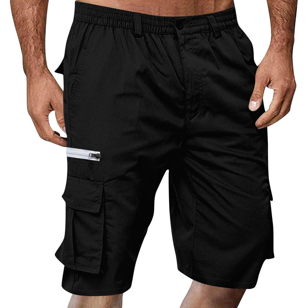 Men's Summer Multi-Pocket Cargo Shorts Casual Summer Hiking Shorts Elastic Waist Shorts