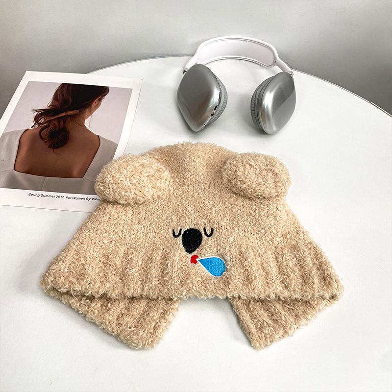 Bear hat women's autumn and winter warm ear protection knitted hat big head circumference show face small bucket hat