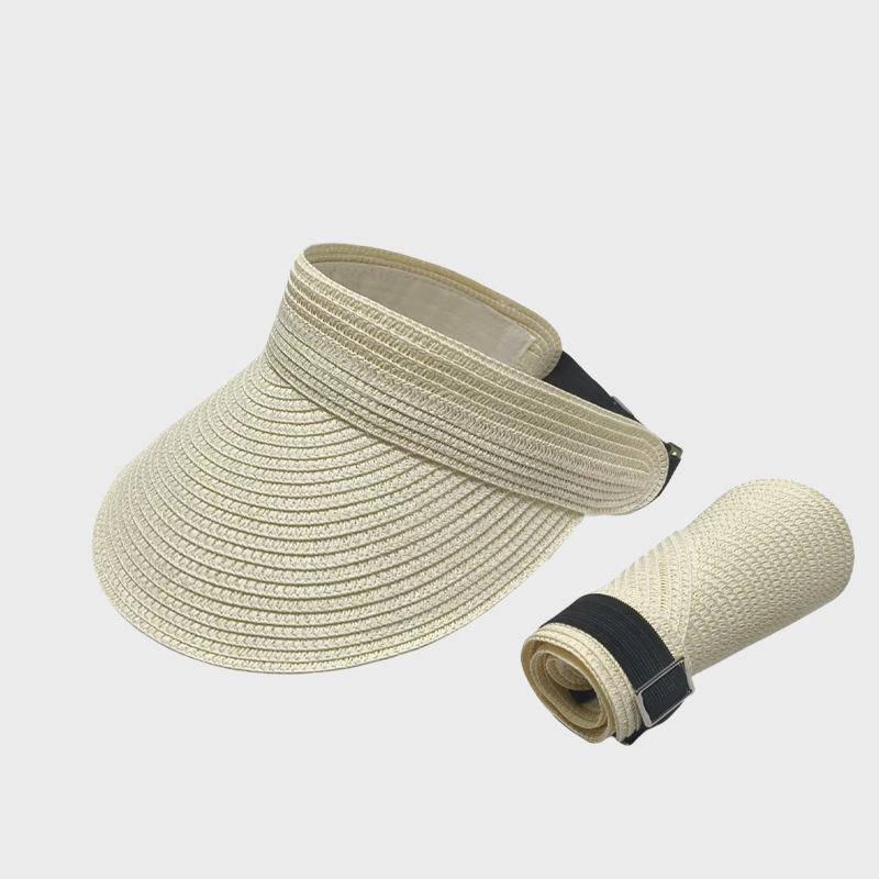 Straw Sunscreen Hat Women's Summer Vacation Empty Top Straw Hat Rollable Large Brim Uv Protection Sunshade Hat