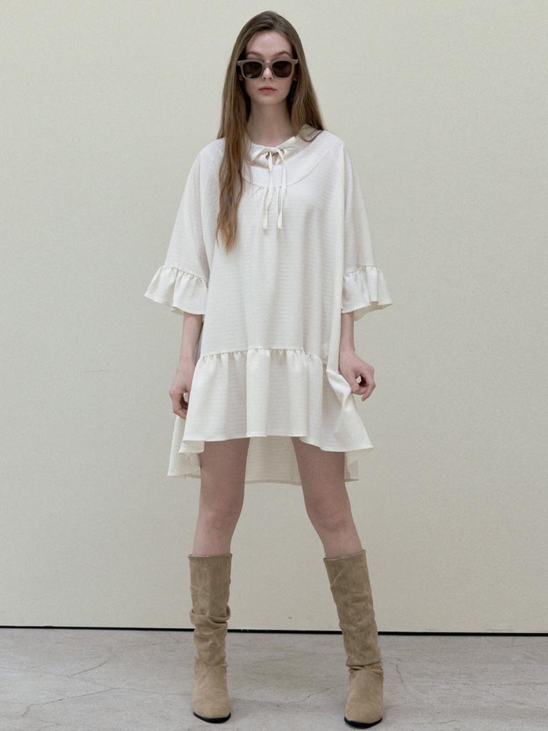 Avang Ethnic Shirring Strap Dress - Cream