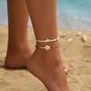 2Pcs Starfish Beaded Beaded Anklets Chain Set Bohemian Style Foot Bracelets  Jewelry Accessories