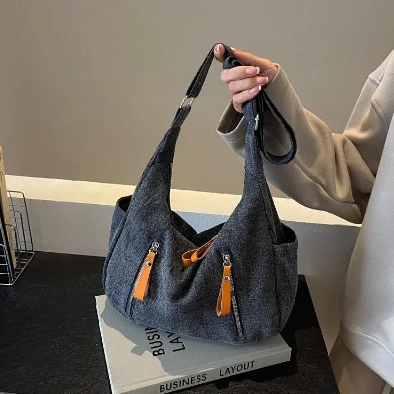 Casual Versatile Denim Zipper Women's Crossbody Bag Exquisite Retro Simple Shoulder Bags 2026 Fashi Large Capacity Tote Bag
